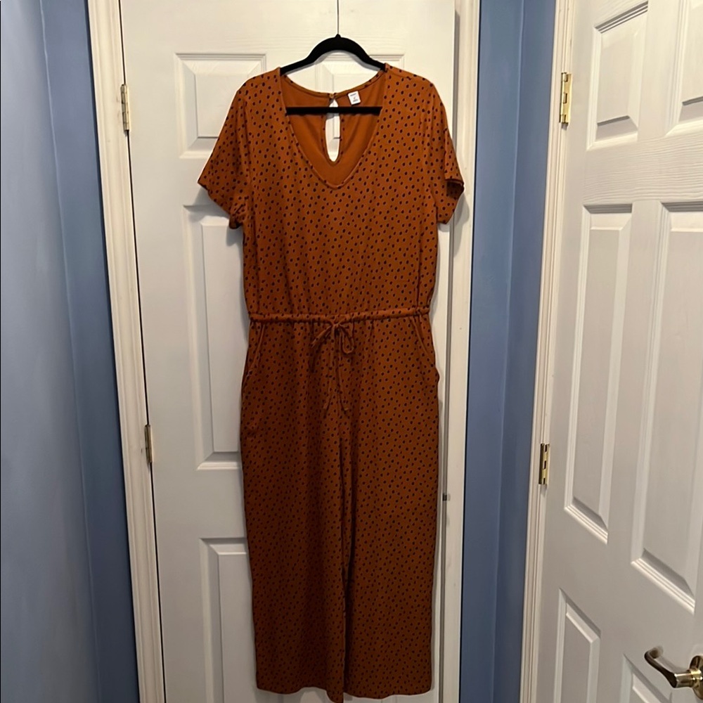 Old Navy Orange V-Neck Jumpsuit with Tie Waist
